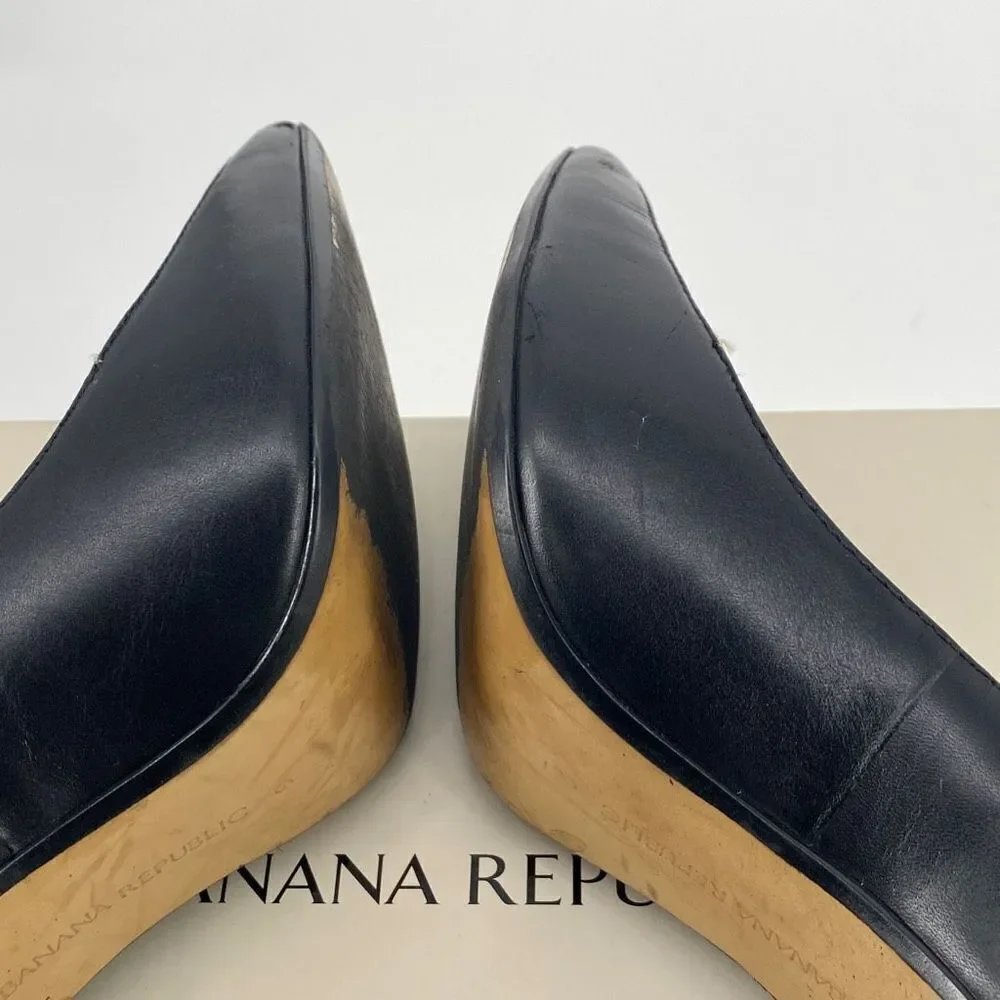 Banana Republic Tatum Leather Pointed Toe Two-Tone Dressy High Heels Pumps Black